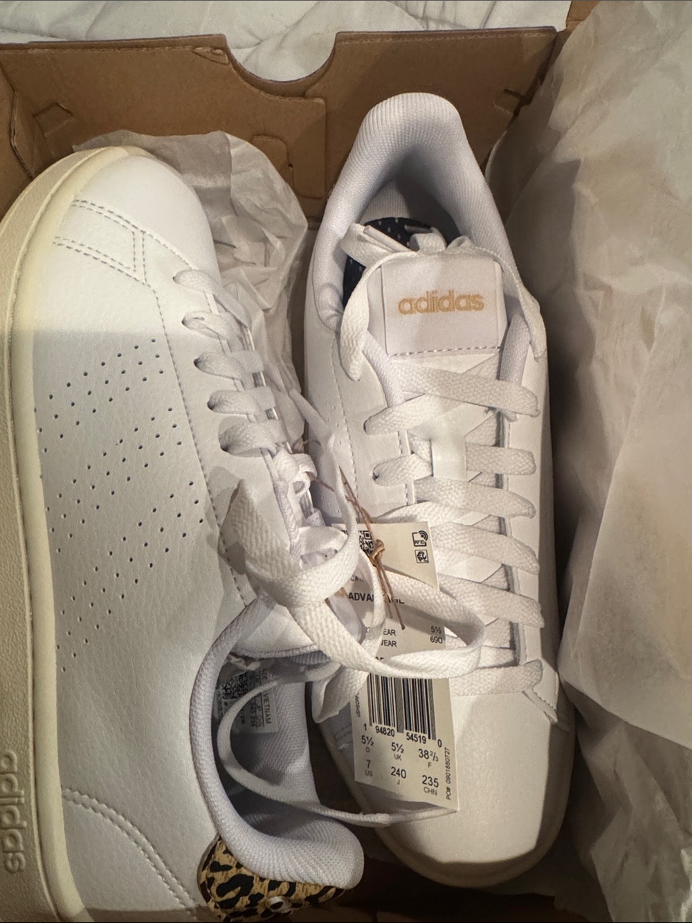 adidas White Sneakers with Leopard Heel and Gold Logo